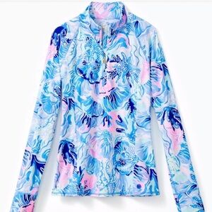 Lilly Pulitzer Marion half zip UPF 50+ saltwater blue shade seekers medium NWT
